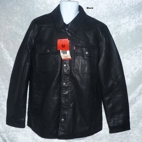 Men's Trucker Jacket Levi's Faux Leather Sherpa Lined size M NEW - Picture 6 of 8